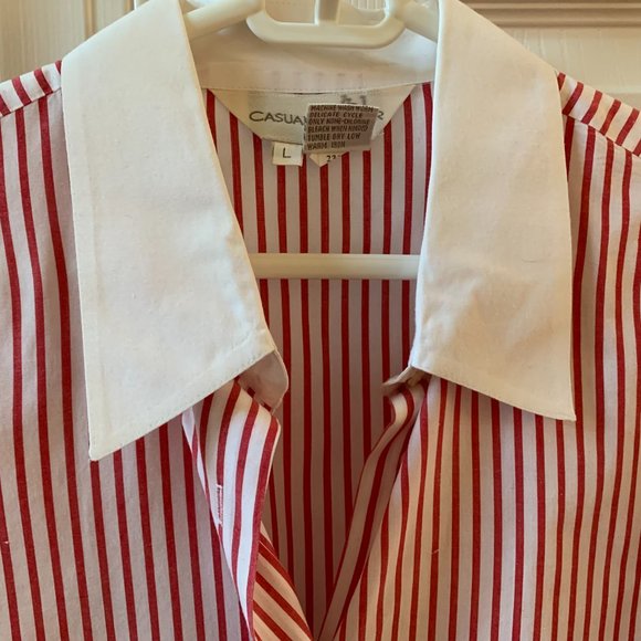 Vintage CASUAL CORNER Red and White Stripe Fitted Shirt, Size L - Picture 3 of 6